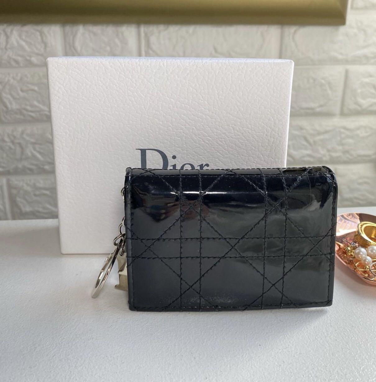 Mini Lady Dior Wallet Rose Des Vents Patent Cannage Calfskin  DIOR US