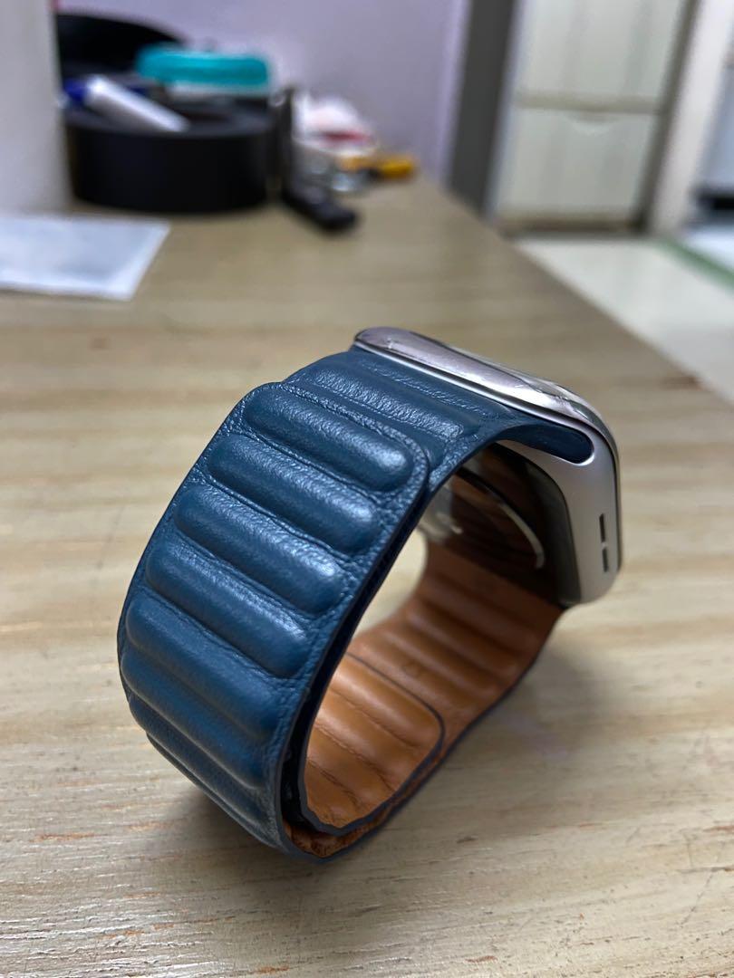 Genuine Apple Watch Leather Link Strap Band 42mm/44mm/45mm - M/L - Baltic  Blue