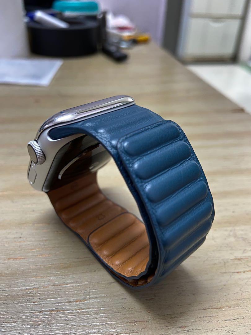 Baltic Blue Leather Link Strap for Apple Watch 42 44mm Men s
