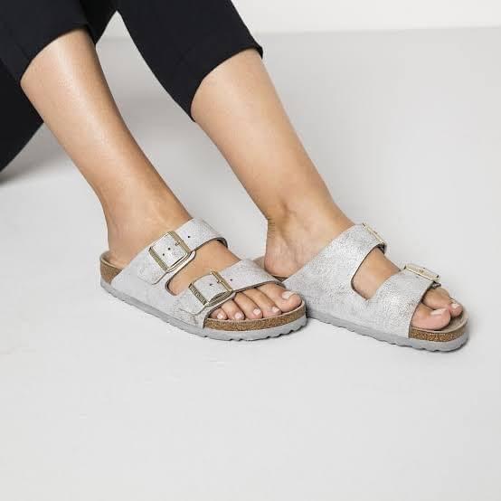 Birkenstock arizona washed metallic blue narrow fit Women s Fashion Footwear Flats Sandals on Carousell