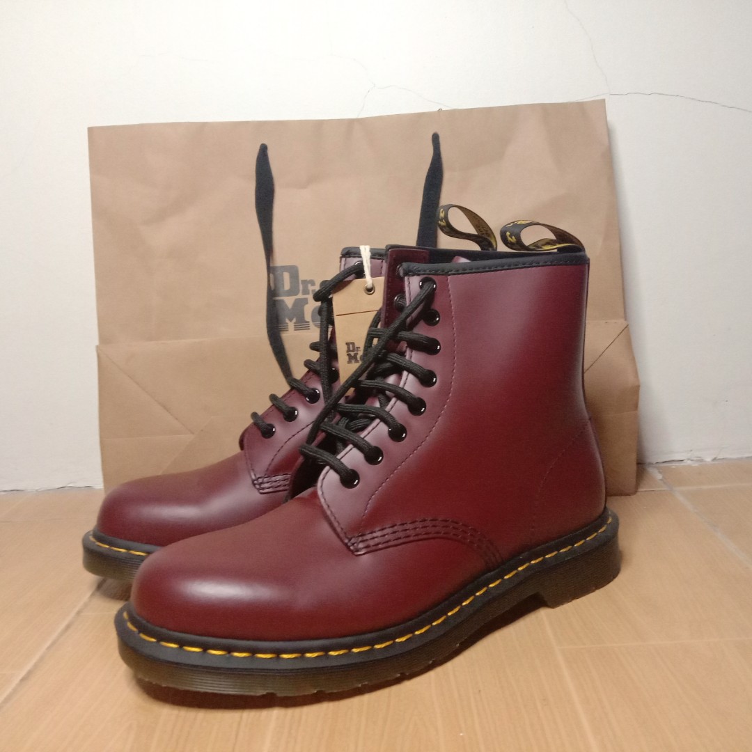 Burgundy Doc Martens, Men's Fashion, Footwear, Boots on Carousell