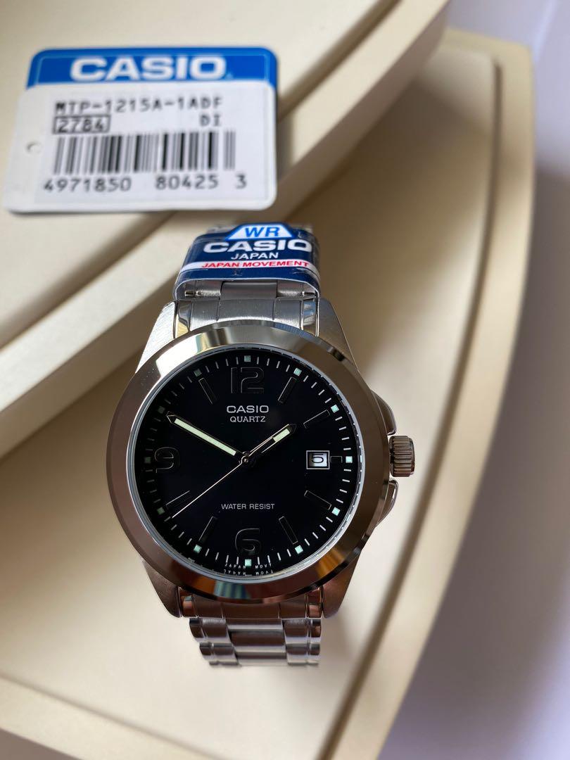 Casio ENTICER MTP 1215A 1A Analog Quartz Watch MTP1215A 1A Steel Black Dial MTP1215 Brand New