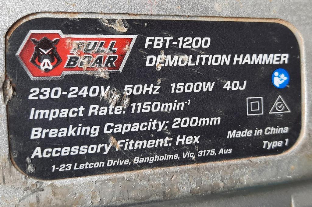 Full Boar Demolition BreakerJackhammer FBT1200, Commercial