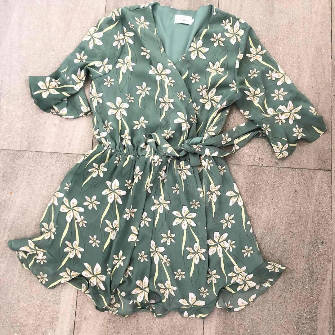 Green Floral Romper Women S Fashion Dresses Sets Rompers On Carousell