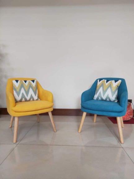 IPW Zara Accent Chair (Category: Chairs) located in Manila. Submitted by act92 (Listing ID 1084209411, Image 1). Description: Selling these accent chairs from IPW. Brand new! Still has plastic cover. Assembled already With throw pillow Available colors: Tuscany Yellow, Royal Blue.
