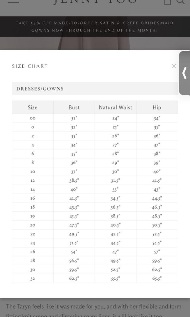 Jenny yoo hot sale size chart