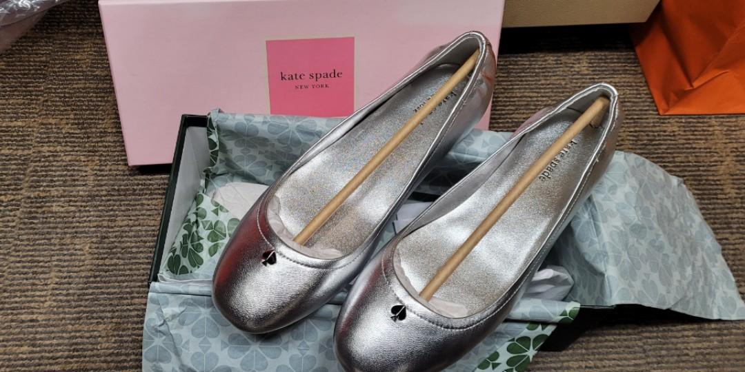 Kate spade Kora ballet flats silver brand new 真皮平底鞋銀全新US  / EU 41, 女裝,  鞋, Loafers - Carousell