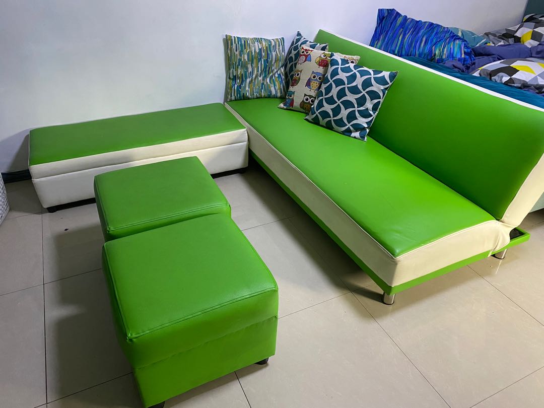 Lshape sofa bed set with free 2chairs, Furniture & Home Living