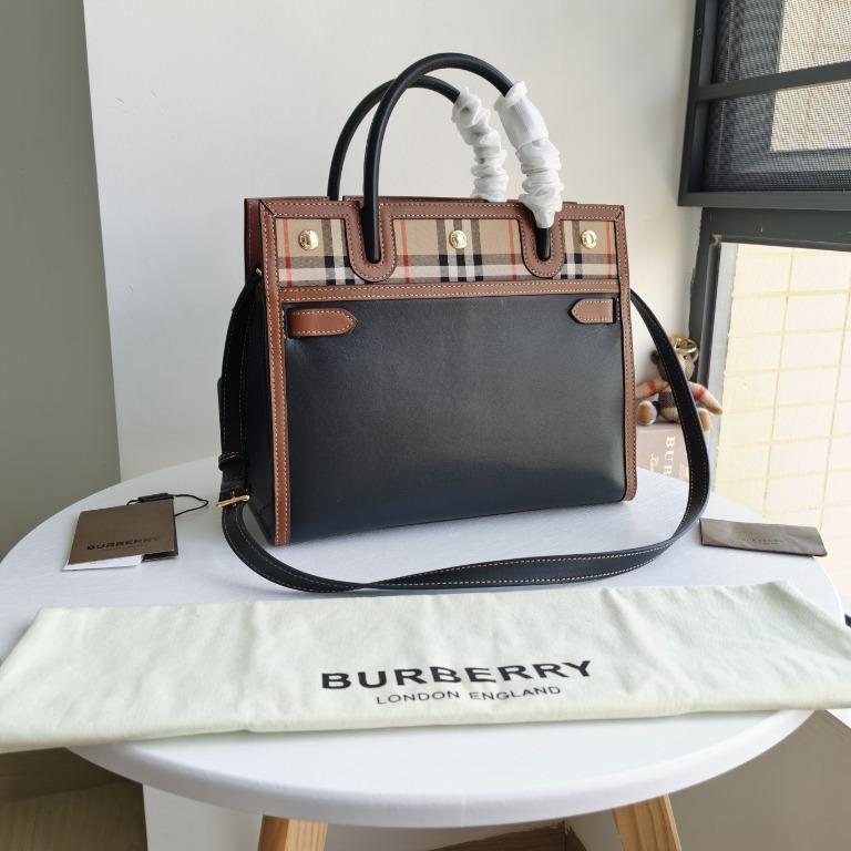Burberry small leather shop two handle title bag