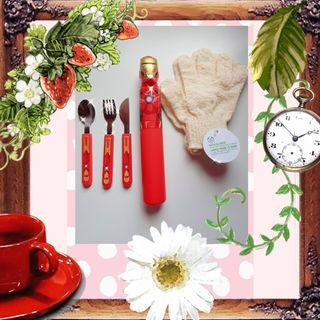 Miniso Avengers Ironman Cutlery set & Body Shop Bath Gloves