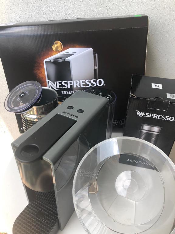 nespresso coffee machine essenza mini intense grey aeroccino bundle bonbonniere coffee capsule dispenser home appliances kitchenware on carousell