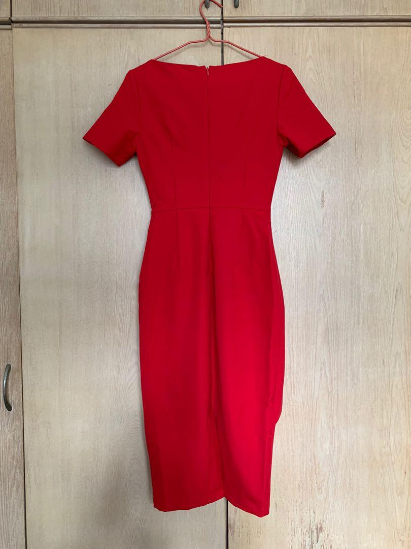 BRAND NEW Love Bonito Red Short Sleeve Midi Dress Women s Fashion