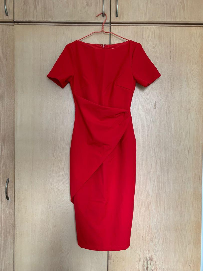 Red short sleeve midi dress outlet
