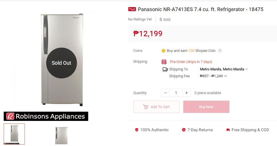 Panasonic Nra7413Es 7.4 Cu.Ft Single Door Refrigerator, TV & Home ...