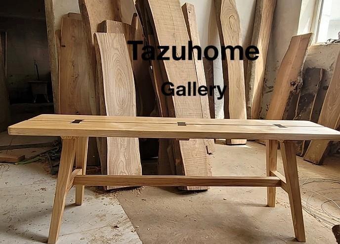 TAZU推介:原生態水曲柳老木入榫工藝自然邊長凳. 全榫工藝,表面天然木蜡
