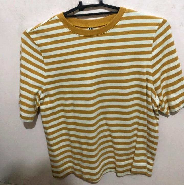 uniqlo mustard yellow striped shirt 