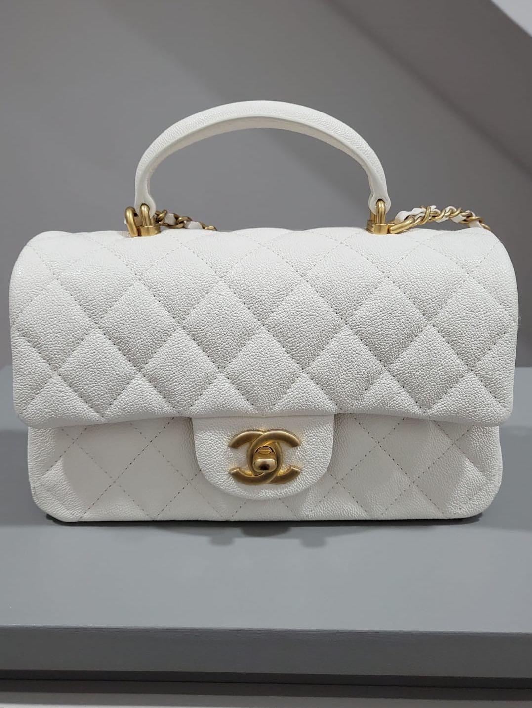Chanel White Quilted Calfskin Top Handle Flap Mini Antique Gold Tone  Hardware Available For Immediate Sale At Sotheby's
