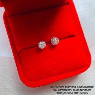 60 Pointers Diamond Stud Earring with Certificate Natural Earth-mined Diamond Platinum 900