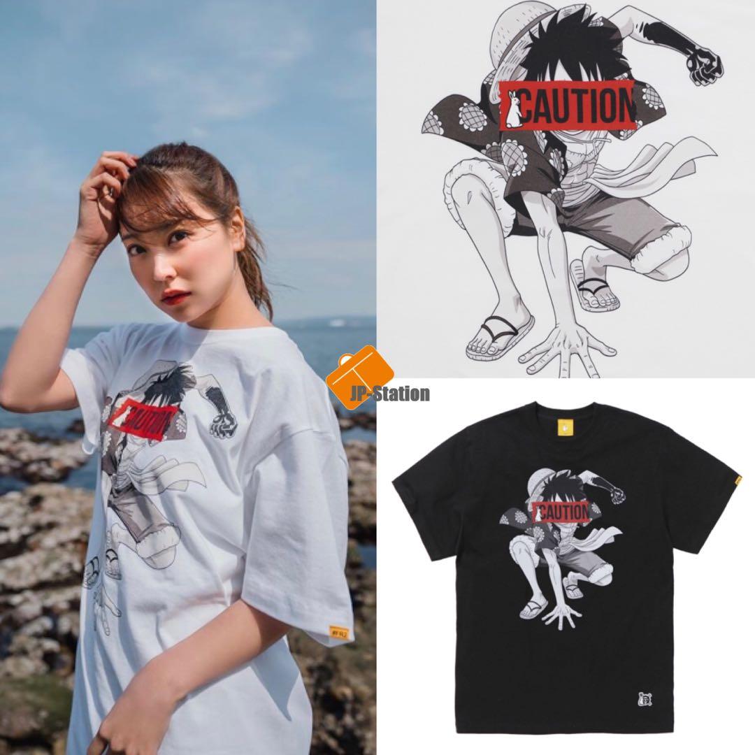 FR2 ワンピース コラボ Tシャツ LUFFY ver. CAUTION 黒