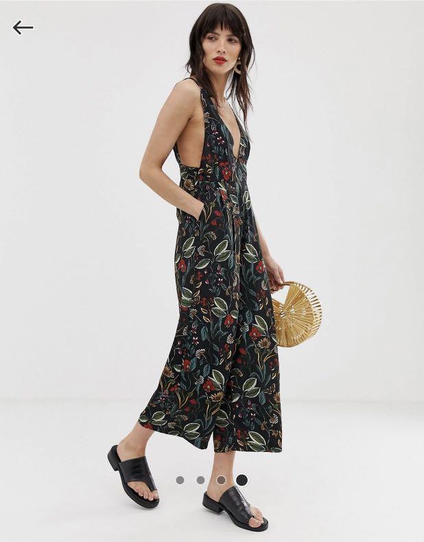 ASOS Neon Rose Pinafore Jumpsuit in Botanical Floral Women s