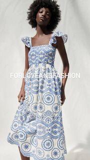 BEST SELLER: Venice Blue-White Embroided Maxi-Midi Dress