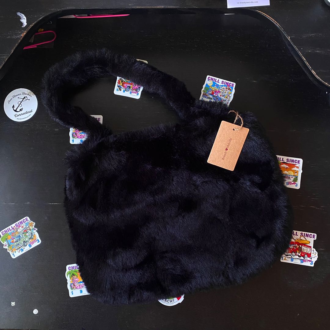 brandy melville fur bag faux tote handbag black y2k, Women's Fashion