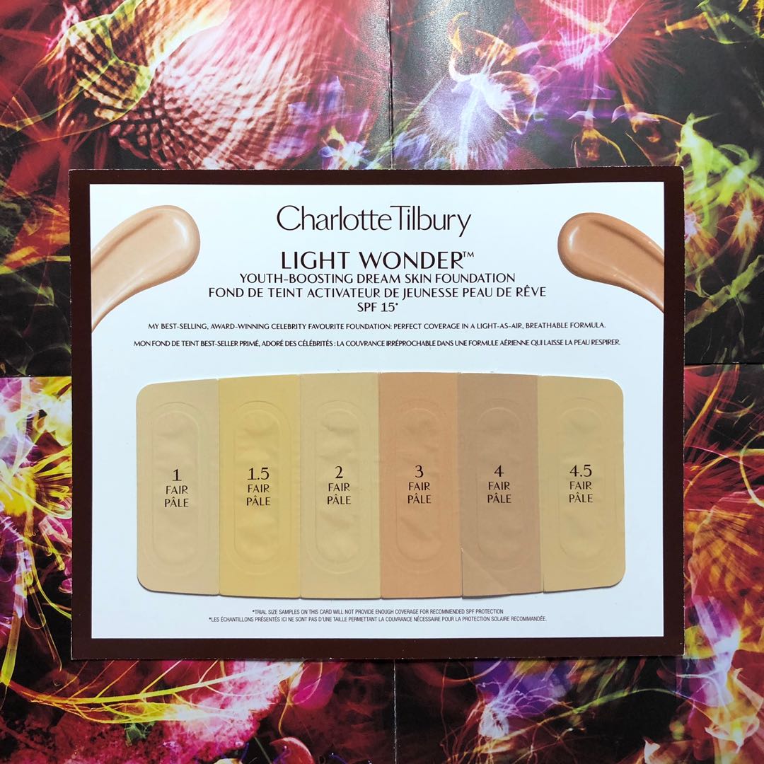 $6=1套x6色Charlotte Tilbury LIGHT WONDER Youth-Boosting Dream Skin Foundation  (Fair) SPF 15 CT 輕透粉底液sample 試用裝(有1套), 美容＆化妝品, 健康及美容- 皮膚護理, 化妝品-