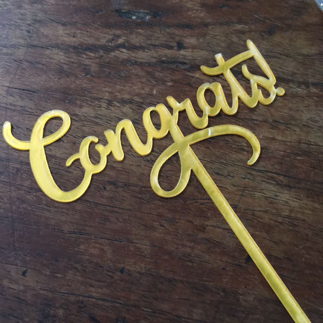 Party Congrats Cake Topper Acrylic, Hobbies & Toys, Stationary & Craft