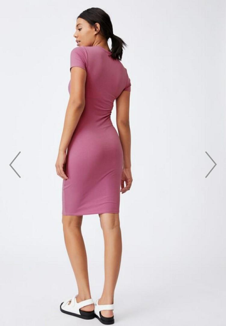 pink short sleeve midi dress