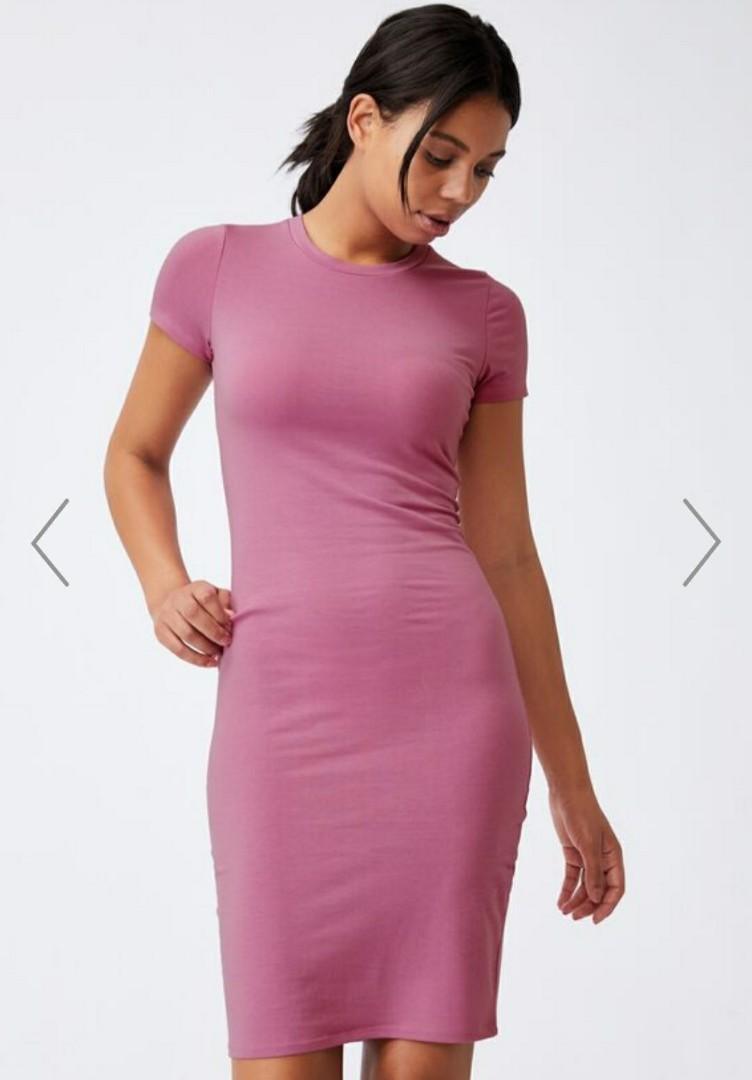 pink short sleeve midi dress