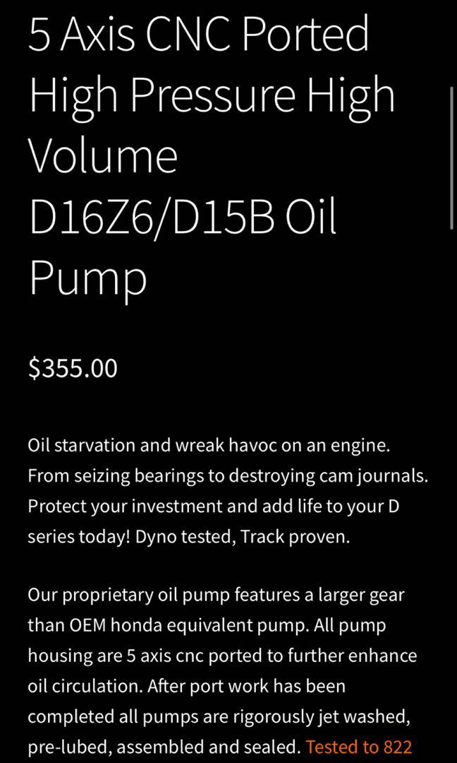Honda D16 Oil Pump, Car Accessories, Accessories on Carousell