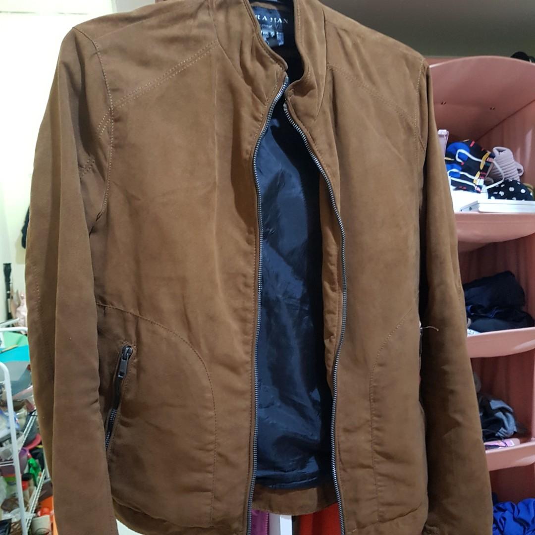 ZARA Man Suede jacket Fesyen Pria Pakaian Baju Luaran di Carousell