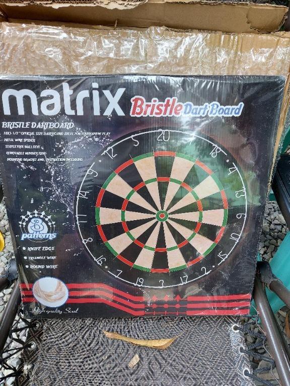 Matrix Bristle Dart Board (Category: Action & Battle Toys) located in Manila. Submitted by ariesmediamusicsports (Listing ID 1084358304, Image 2). Description: The boards are made from high quality sisal Movable number ring Superbly engineered staple free bullseye Diamond Wire shape to reduce bounce outs Mounting bracket and instruction included Pm for inquiries..