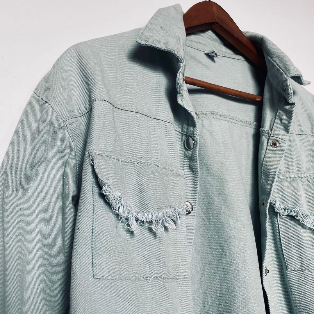 Mint green denim jacket, Women's Fashion, Coats, Jackets and Outerwear