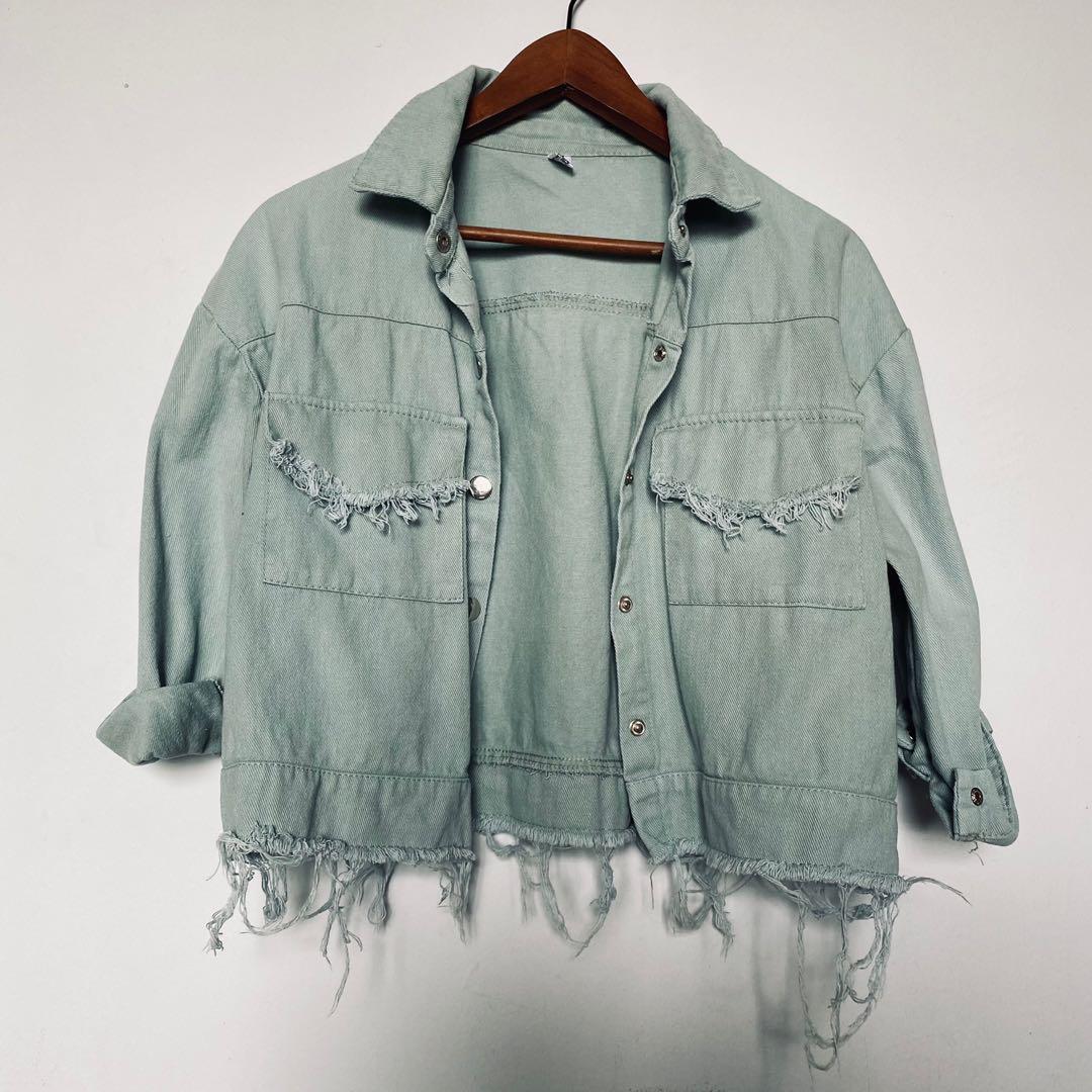 Mint green denim jacket, Women's Fashion, Coats, Jackets and Outerwear