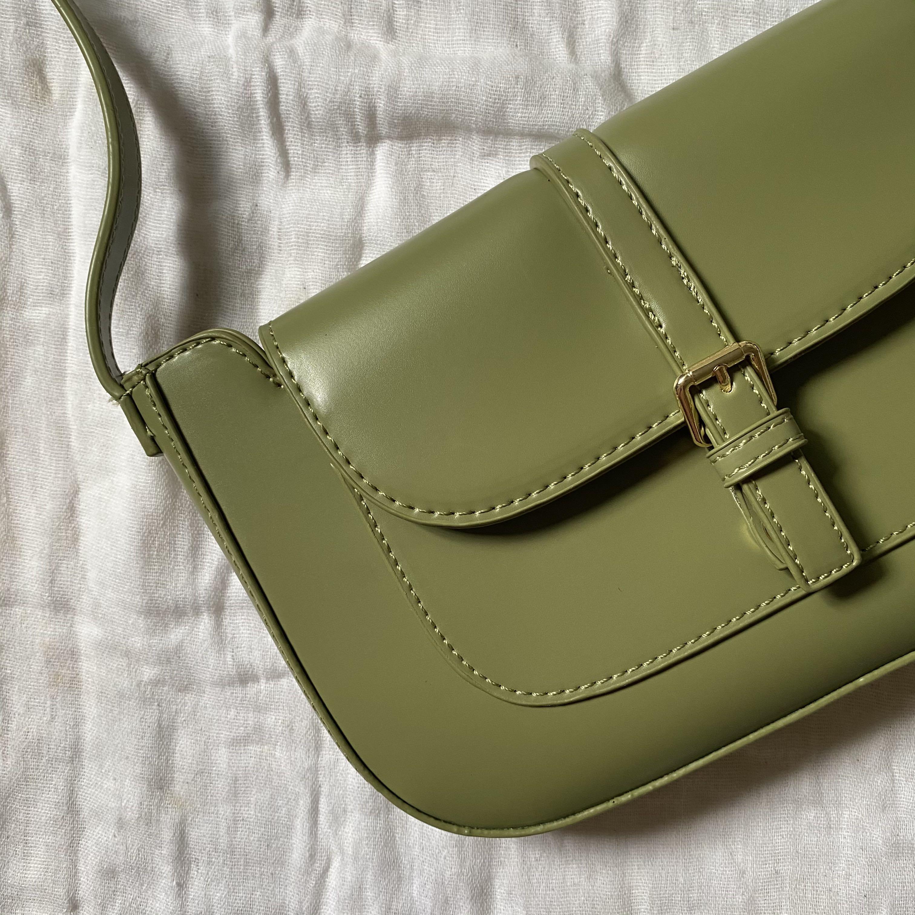 Olive green online leather bag