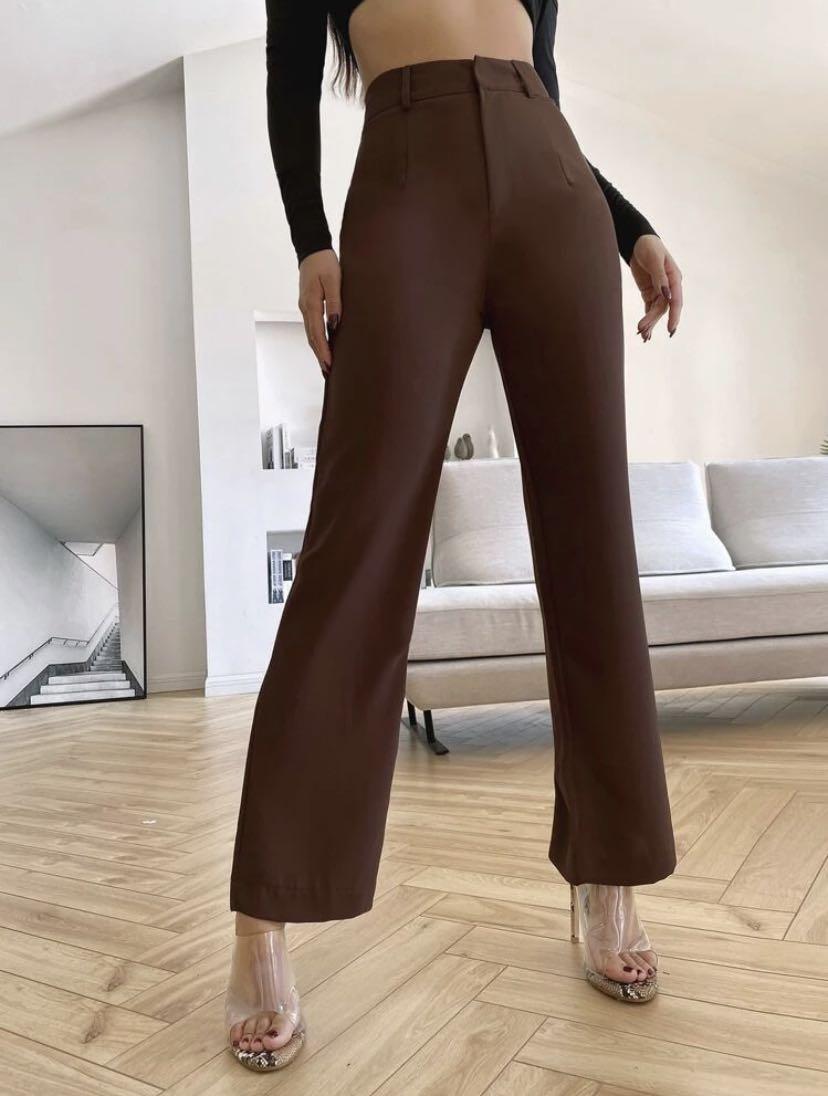 High Waist Deep Pleated Suit Pants Brown | NA-KD
