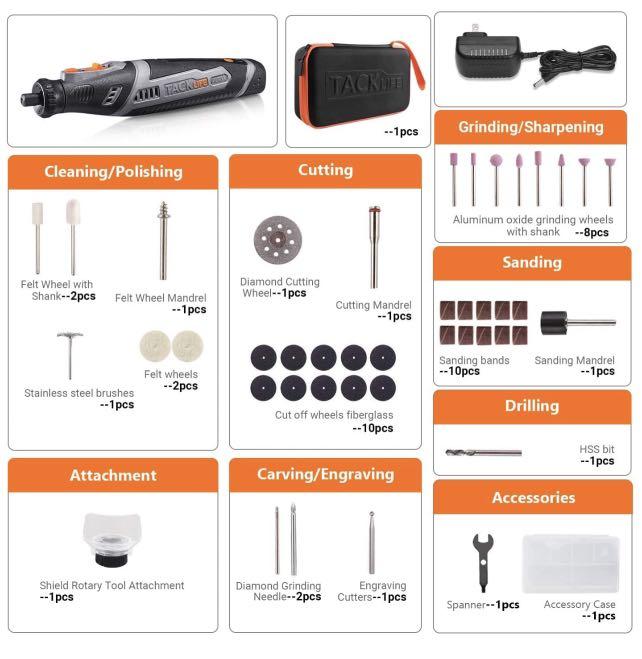 TACKLIFE Cordless Rotary Tool 8V Motor 2.0 Ah Lion Battery RTD02DC