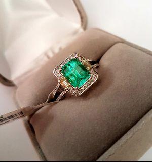 COLUMBIA EMERALD SPLIT SHANK DIAMOND RING IN 18K SOLID WHITE GOLD - UGL CERTIFIED