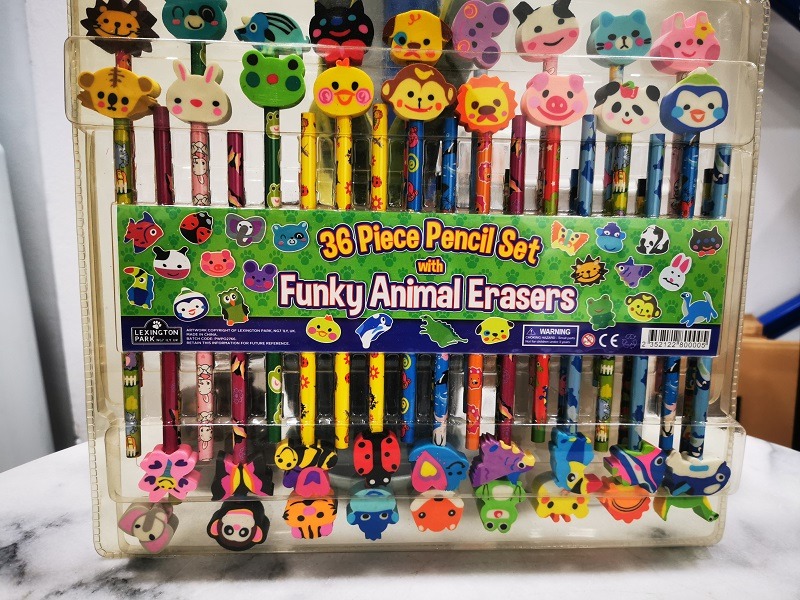 40 Pack Pencil Erasers Random Style Creative Student Wood Cute Animal Rubber Eraser Head for Kids Stationery School Pencil 18.5cm/7.28inch 