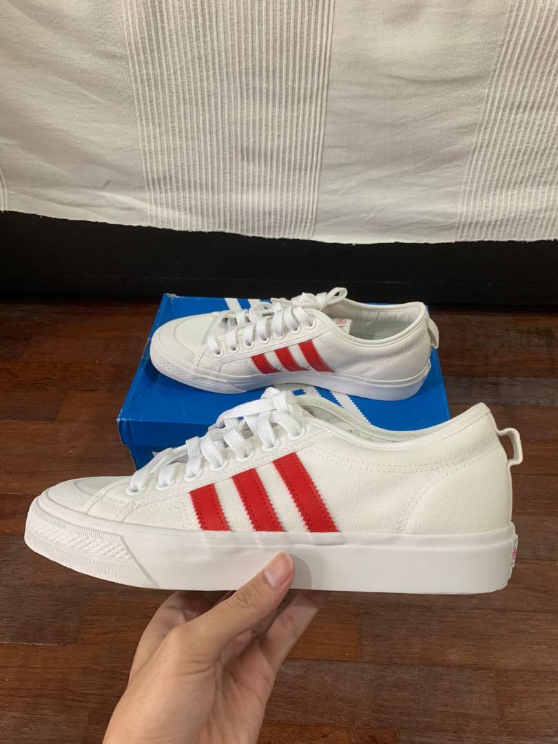 Adidas nizza white shop red