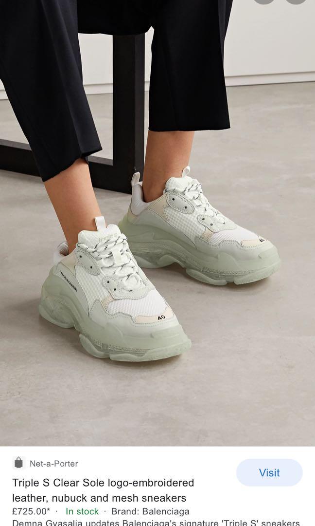 Balenciaga Triple S Clear Sole Logoembroidered Leather Nubuck And Mesh  Sneakers  Cream  Balenciaga triple s Sneakers Sneakers fashion