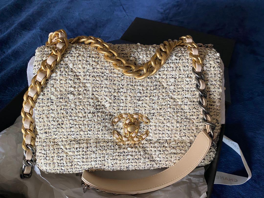Chanel 19 in Small Cookies and Cream Tweed, Luxury, Bags & Wallets