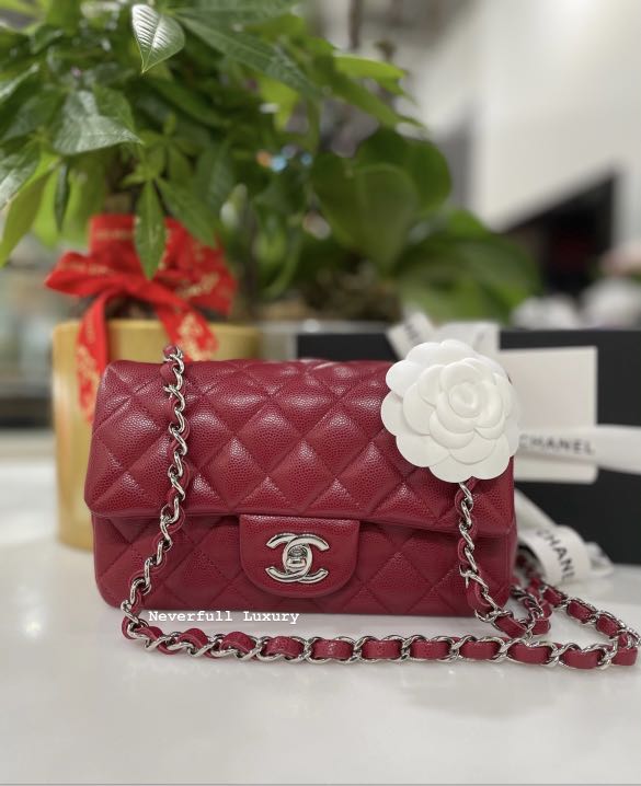 Chanel Mini Rectangle Flap 18B Red Caviar SHW Bag Luxury Bags