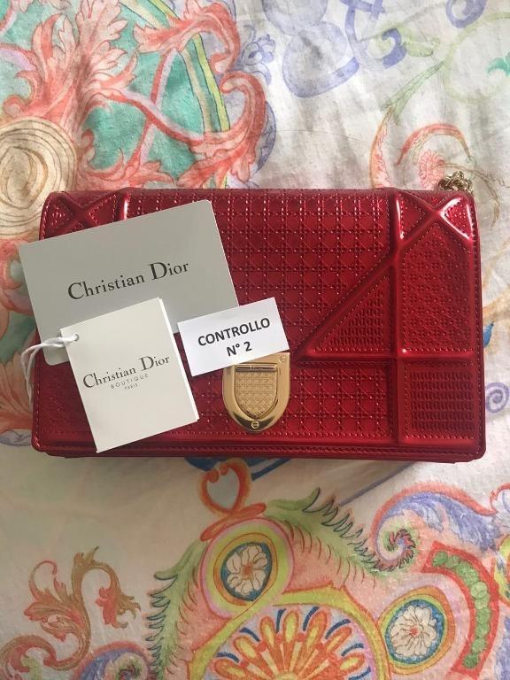 Dior Diorama Wallet (Category: Luxury Bags & Wallets) located in Pasig City. Submitted by paldo1767 (Listing ID 1084644334, Image 2). Description: Bought brand new for 98,000 php Pristine condition. Diorama Wallet on Chain clutch in red-tone metallic calfskin with Micro-cannage motif.
