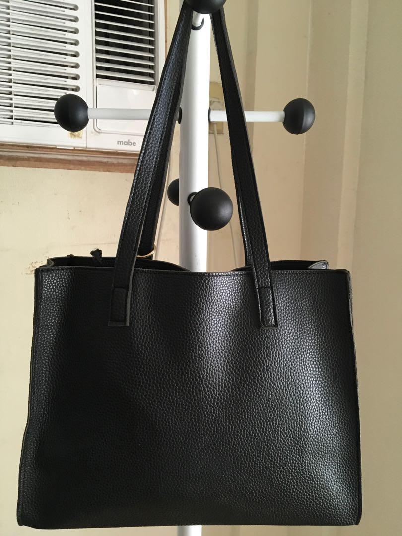 G N B 1965 2way leather black medium bag with etekita, Women's Fashion, Bags & Wallets, Tote