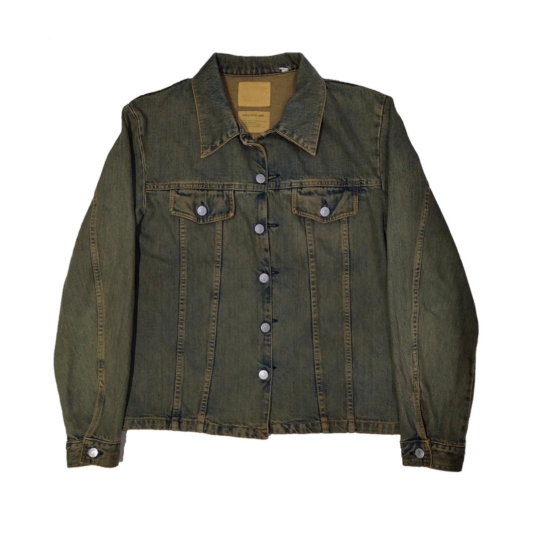 Helmut Lang vintage stained denim jean jacket 1998, Fesyen Pria