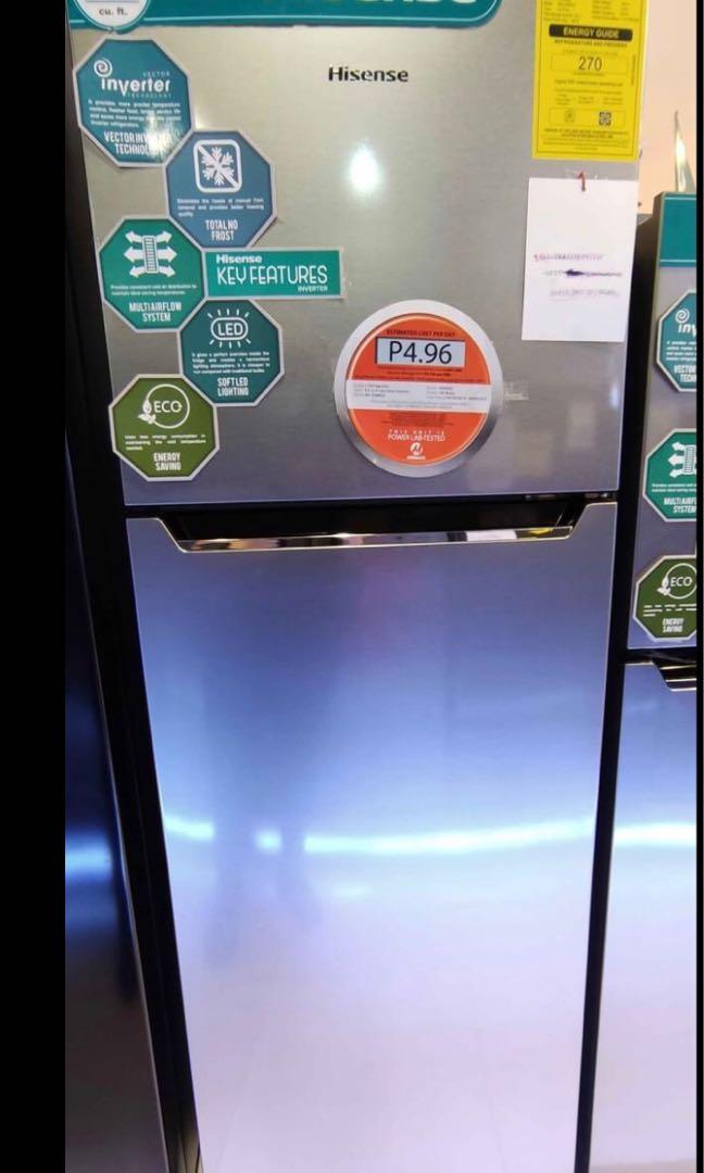 HISENSE REFRIGERATOR (Category: Other Home Appliances) located in Quezon City. Submitted by annys.online (Listing ID 1084670220, Image 3). Description: Hisense Refrigerator Single door RS-12dr2s (3.5cu.ft) 7,200 RS-20dr2s (5.3cu.ft) 9,300 RS-23dr2s (6.2cu.ft) 10,300 2door inverter RD-27wr2s (7.3cu.ft) 16,200 RD-32wr2s (8.9cu.ft) 18,500 Side by side inverter RC-67ws (18.3cu.ft) 39,700 Brand new and sealed with warranty and receipt 7 days outright 