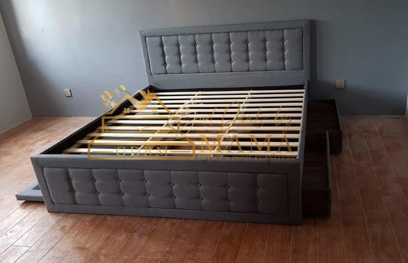 KING BED WITH SINGLE-SIZE PULL OUT & STORAGE (Category: Bed Frames & Mattresses) located in Manila. Submitted by gooddealsbymama (Listing ID 1084635157, Image 2). Description: KING BED WITH SINGLE-SIZE PULL OUT & STORAGE Warehouse Price: ₱18,000 Mattress Dimension: 72" x 78" Material: Malaysian rubberwood Upholstery: Gray Fabric *Bed Frame only. Mattress sold separately ✅FREE DELIVER & ASSEMBLE within Metro Manila ✅CASH ON DELIVERY *Disclaimer: P