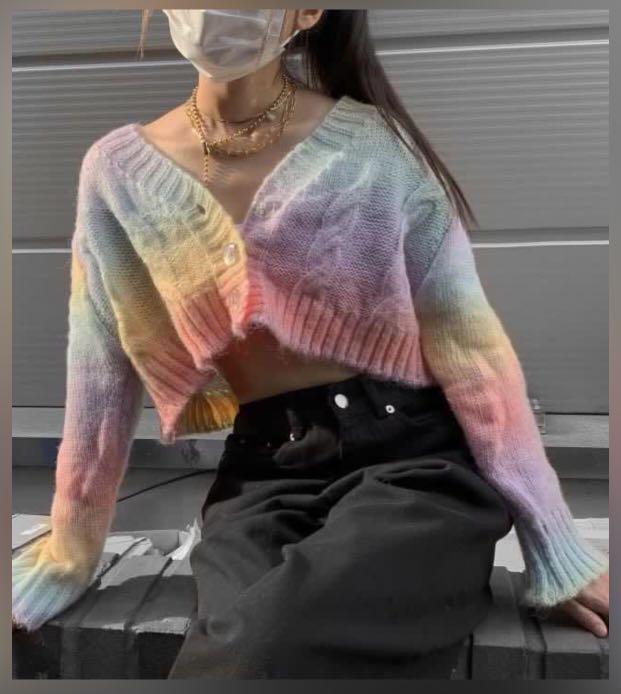 Rainbow cropped sweater cheap